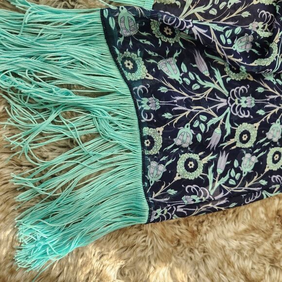 Lularoe‎ Monroe Kimono with Fringe Floral Print Blue and Teal Size Small - Picture 6 of 9